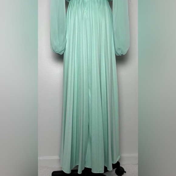 Vintage 1970s Mint Green Pleated Maxi Evening Dress Balloon Sleeve M - Picture 12 of 13